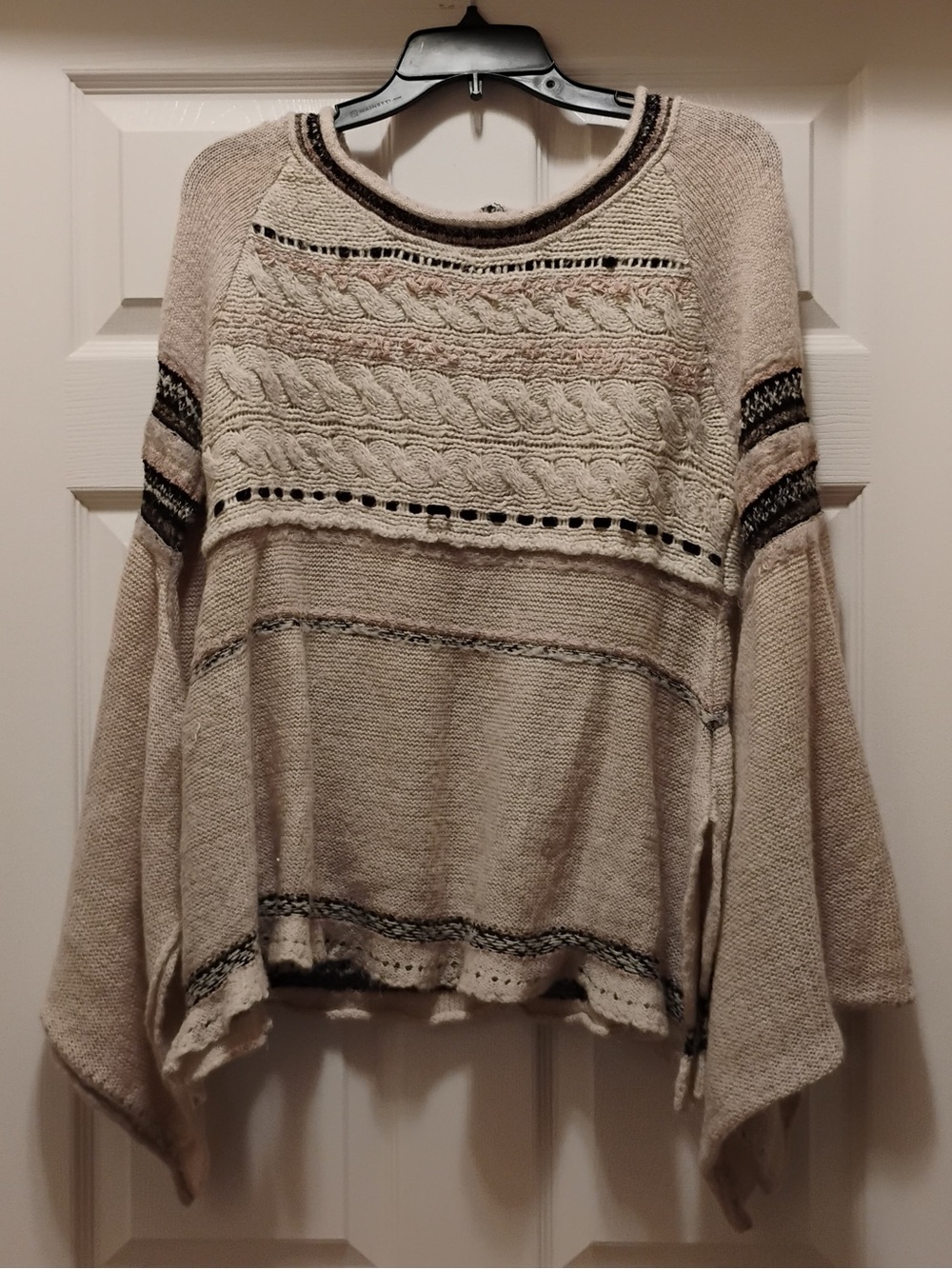 Free People Cable Knit Sweater Kimono Sleeve S Cream